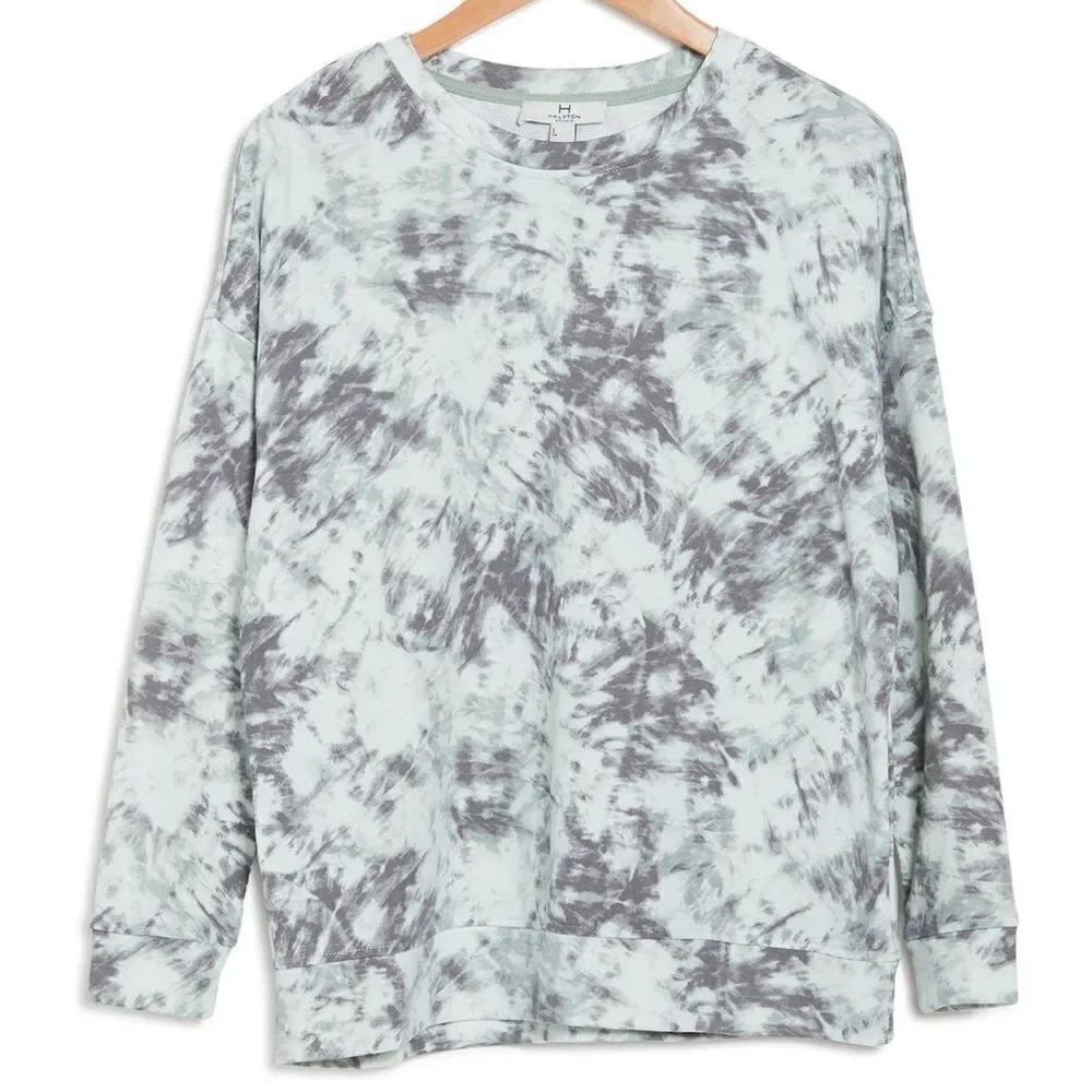 H Halston Women’s Aqua Gray Tonal Tie Dye Activewear Top Size Medium